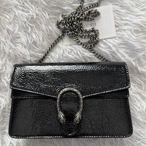 Gucci Dionysus Black Patent Leather Super mini bag